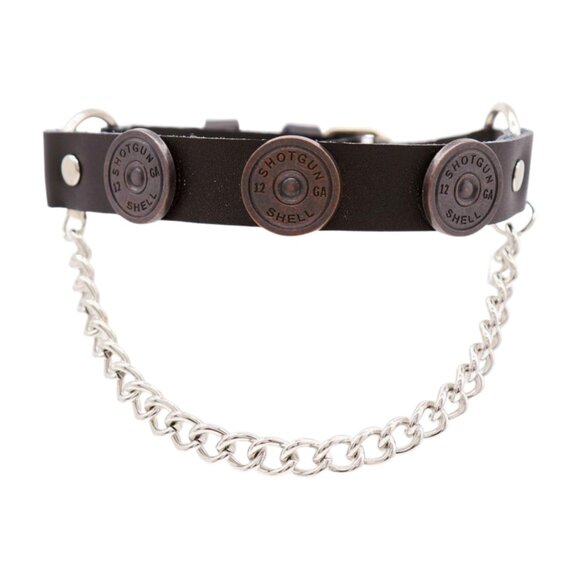 NEW Men Biker Boot Silver Chain Faux Leather 2 Straps Shotgun Bullet Shell Charm - Picture 6 of 16